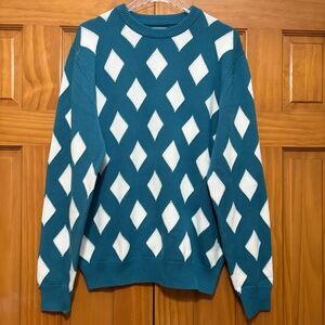 Bogey Boys Golf Sweater Blue and White Argyle Crewneck NWOT